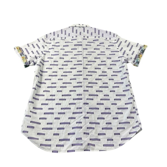 Robert Graham White Purple Abstract AOP S/S Button Front Size Medium - Picture 3 of 6